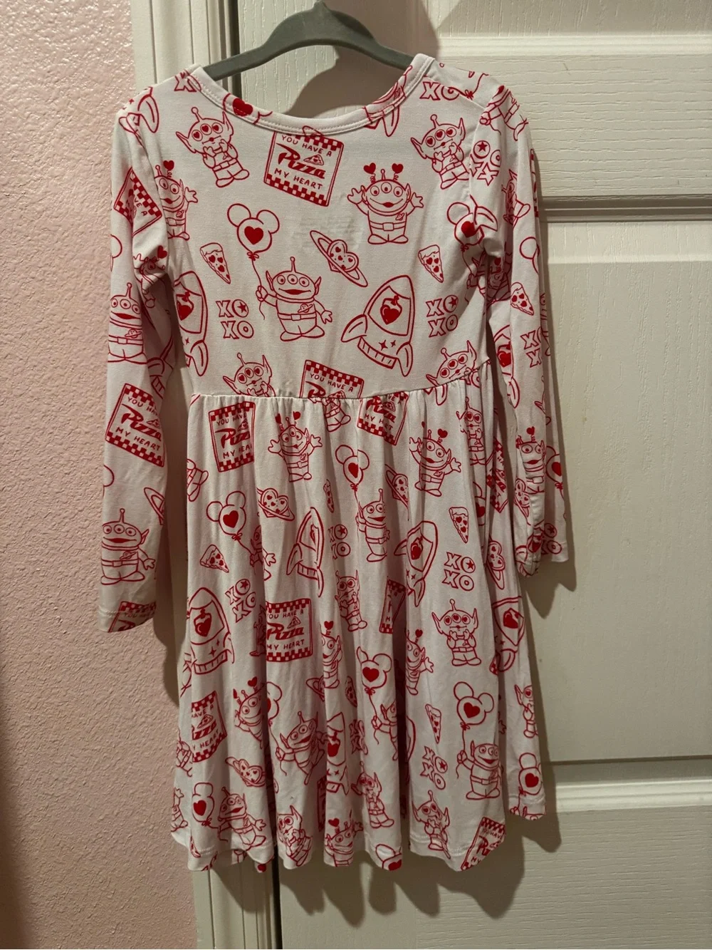Girls' White Dress with Red Toy Story alien Print - Long Sleeve Casual